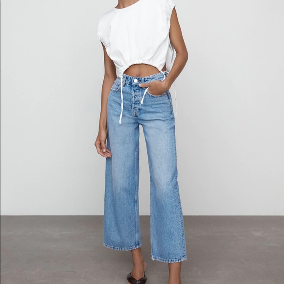zara hi rise wide leg cropped jeans